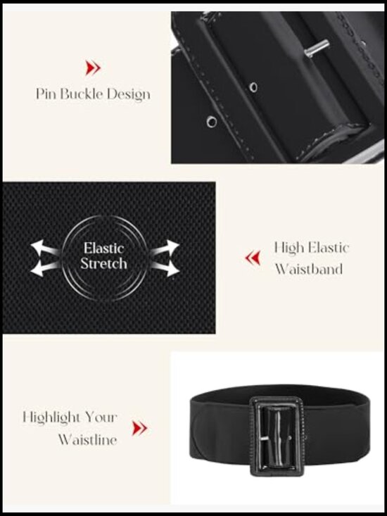 Stretchy Elastic Belt with PU Leather, 3 Inch Wide Vintage Style